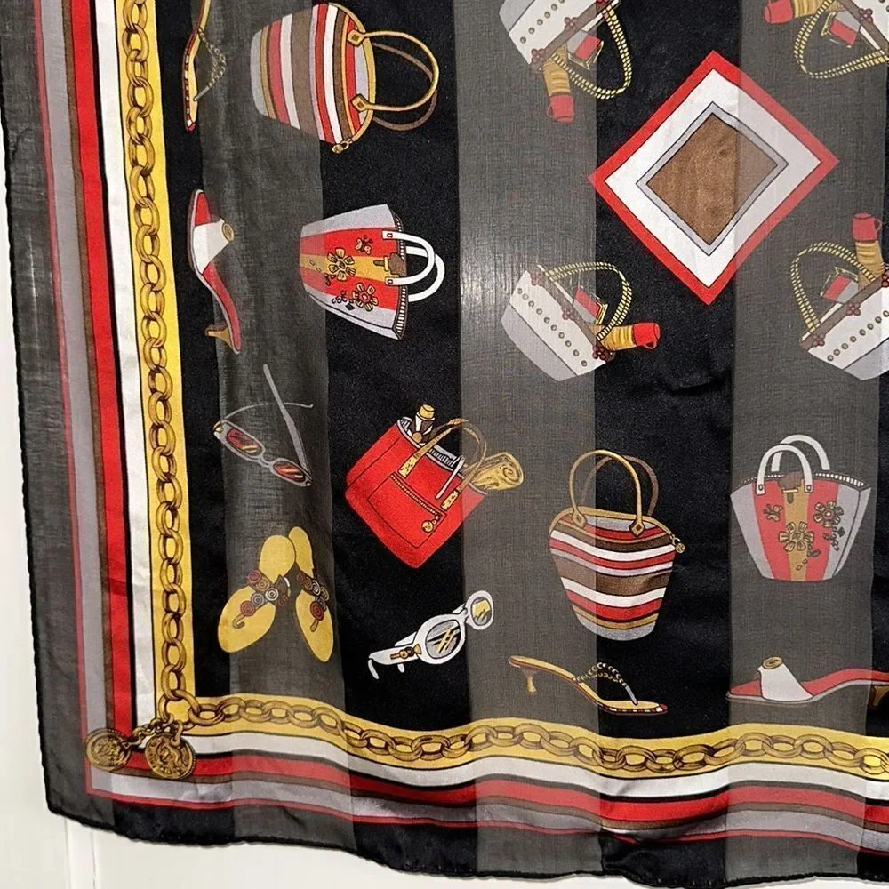 Cejon beach themed black, red, gold,‎ white & gray silk square scarf